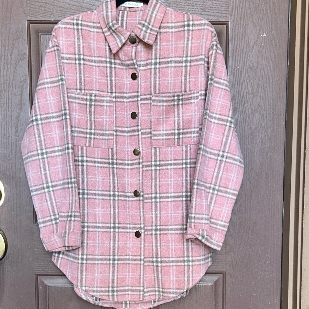 Chic Pink Plaid Utility Jacket